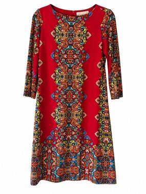 New Red Paisley Boho-Inspired Shift Dress